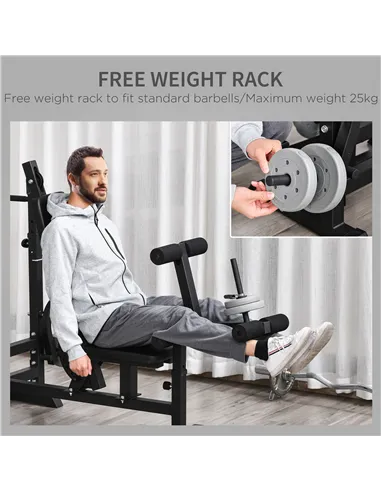 HOMCOM Weight Bench with Adjustable Barbell Rack, Leg Extension, Preacher Curl Pad and 20kg Barbell Set