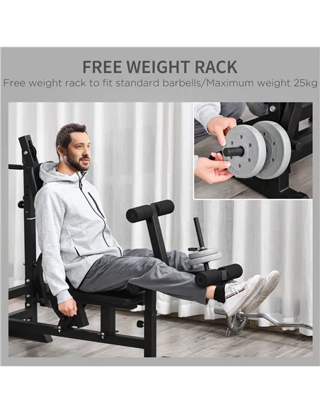 HOMCOM Weight Bench with Adjustable Barbell Rack, Leg Extension, Preacher Curl Pad and 20kg Barbell Set