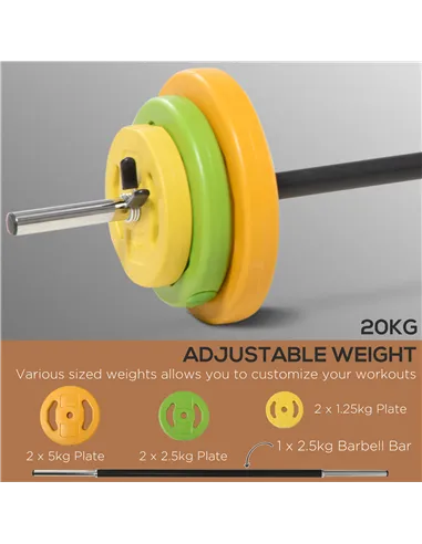 HOMCOM Weight Bench with Adjustable Barbell Rack, Leg Extension, Preacher Curl Pad and 20kg Barbell Set