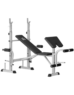 HOMCOM Adjustable Weight Bench with Squat Rack, Heavy Duty Bench Press Rack with Preacher Curl Pad, Leg Developer, Barbell Rack,