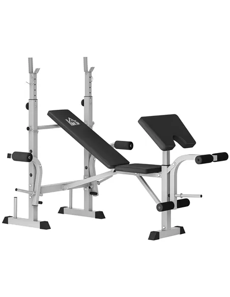 HOMCOM Adjustable Weight Bench with Squat Rack, Heavy Duty Bench Press Rack with Preacher Curl Pad, Leg Developer, Barbell Rack,