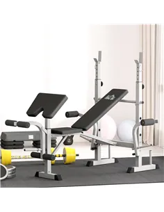 HOMCOM Adjustable Weight Bench with Squat Rack, Heavy Duty Bench Press Rack with Preacher Curl Pad, Leg Developer, Barbell Rack, 2