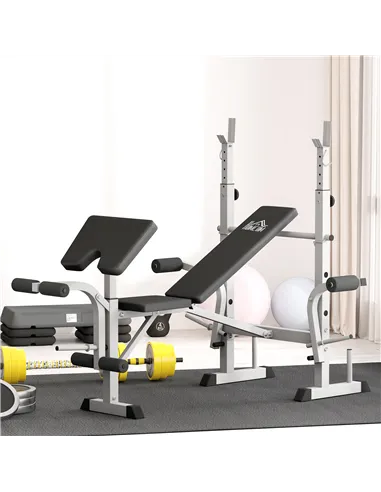 HOMCOM Adjustable Weight Bench with Squat Rack, Heavy Duty Bench Press Rack with Preacher Curl Pad, Leg Developer, Barbell Rack,
