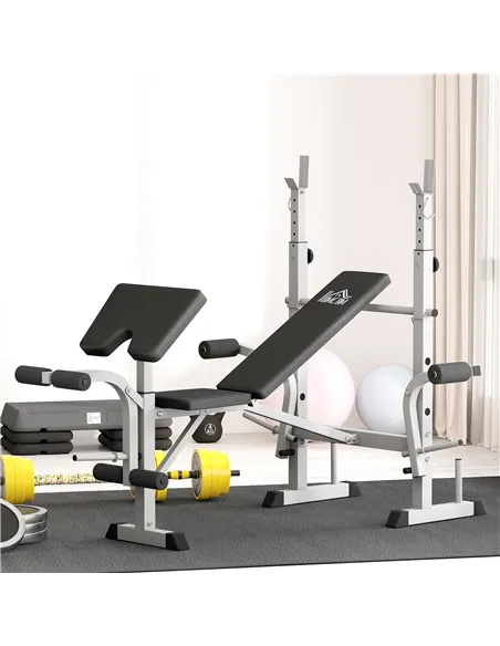 HOMCOM Adjustable Weight Bench with Squat Rack, Heavy Duty Bench Press Rack with Preacher Curl Pad, Leg Developer, Barbell Rack,