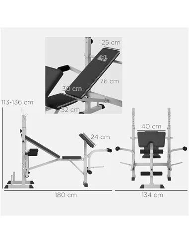 HOMCOM Adjustable Weight Bench with Squat Rack, Heavy Duty Bench Press Rack with Preacher Curl Pad, Leg Developer, Barbell Rack,