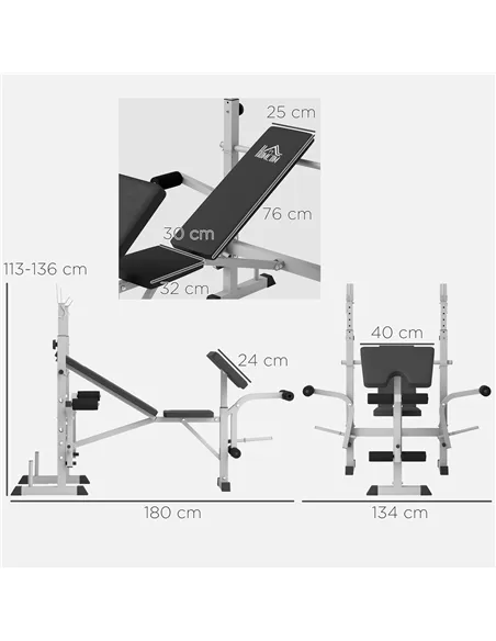 HOMCOM Adjustable Weight Bench with Squat Rack, Heavy Duty Bench Press Rack with Preacher Curl Pad, Leg Developer, Barbell Rack,