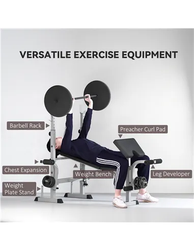 HOMCOM Adjustable Weight Bench with Squat Rack, Heavy Duty Bench Press Rack with Preacher Curl Pad, Leg Developer, Barbell Rack,