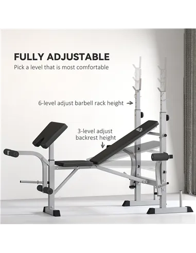 HOMCOM Adjustable Weight Bench with Squat Rack, Heavy Duty Bench Press Rack with Preacher Curl Pad, Leg Developer, Barbell Rack,