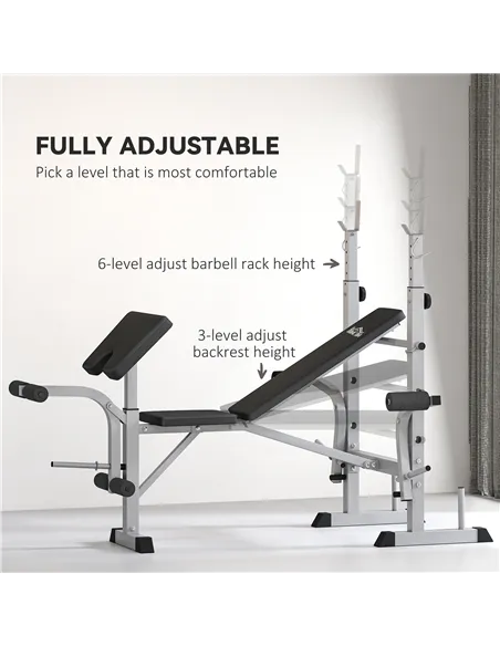HOMCOM Adjustable Weight Bench with Squat Rack, Heavy Duty Bench Press Rack with Preacher Curl Pad, Leg Developer, Barbell Rack,