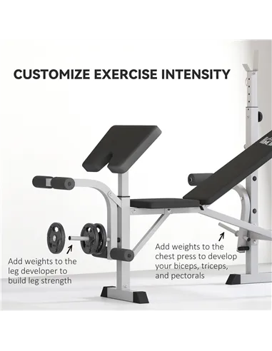 HOMCOM Adjustable Weight Bench with Squat Rack, Heavy Duty Bench Press Rack with Preacher Curl Pad, Leg Developer, Barbell Rack,