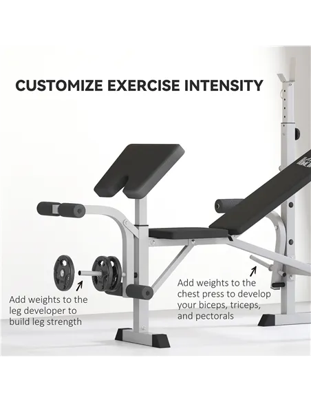 HOMCOM Adjustable Weight Bench with Squat Rack, Heavy Duty Bench Press Rack with Preacher Curl Pad, Leg Developer, Barbell Rack,