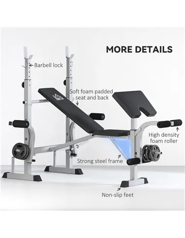 HOMCOM Adjustable Weight Bench with Squat Rack, Heavy Duty Bench Press Rack with Preacher Curl Pad, Leg Developer, Barbell Rack,