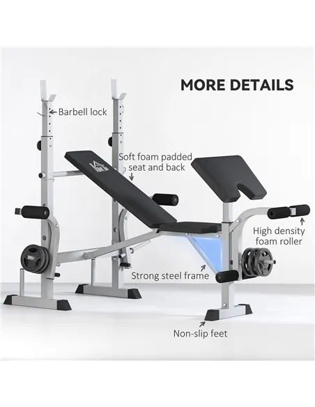 HOMCOM Adjustable Weight Bench with Squat Rack, Heavy Duty Bench Press Rack with Preacher Curl Pad, Leg Developer, Barbell Rack,