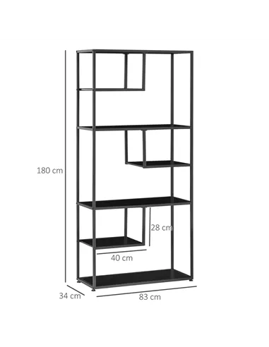 HOMCOM Industrial Accent Display Rack 7 Tier Bookcase, Display Rack for Living Room, Office, Bedroom, Black