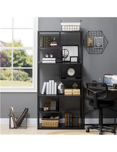 HOMCOM Industrial Accent Display Rack 7 Tier Bookcase, Display Rack for Living Room, Office, Bedroom, Black