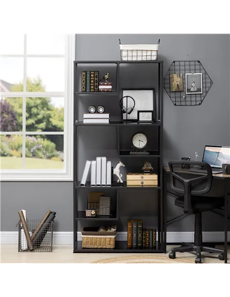 HOMCOM Industrial Accent Display Rack 7 Tier Bookcase, Display Rack for Living Room, Office, Bedroom, Black