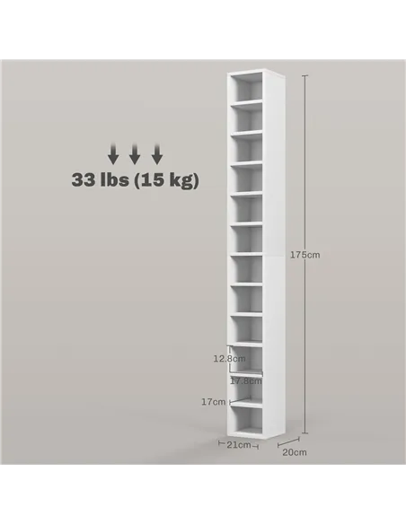 HOMCOM 204 CD Tall Narrow Media Storage Tower - White