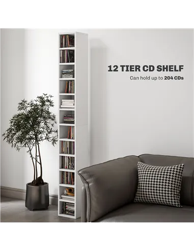 HOMCOM 204 CD Tall Narrow Media Storage Tower - White