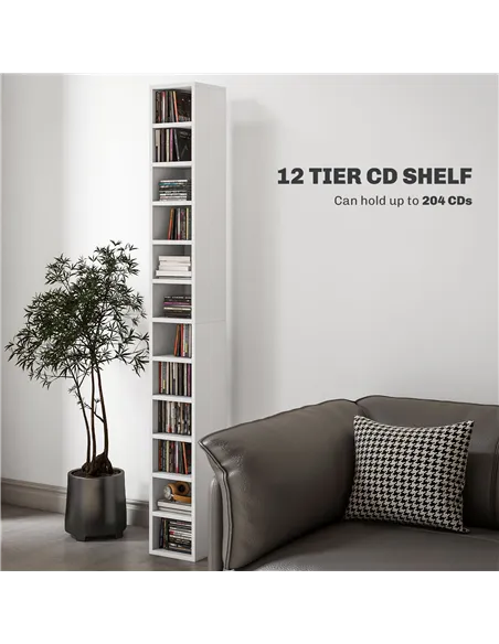 HOMCOM 204 CD Tall Narrow Media Storage Tower - White