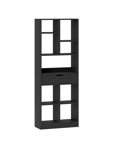 HOMCOM Tall Bookshelf with Drawer, Freestanding Bookcase for Bedroom, Living Room, Home Office, Black