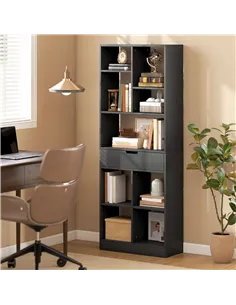 HOMCOM Tall Bookshelf with Drawer, Freestanding Bookcase for Bedroom, Living Room, Home Office, Black 2