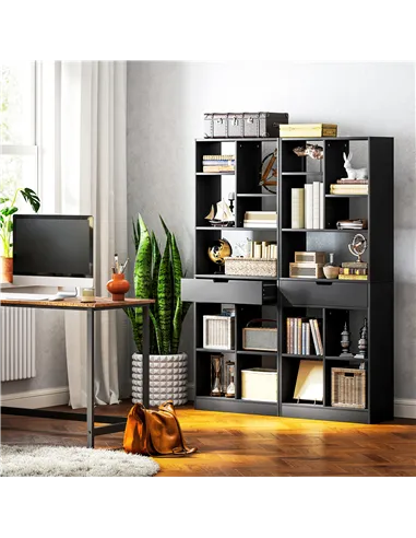 HOMCOM Tall Bookshelf with Drawer, Freestanding Bookcase for Bedroom, Living Room, Home Office, Black