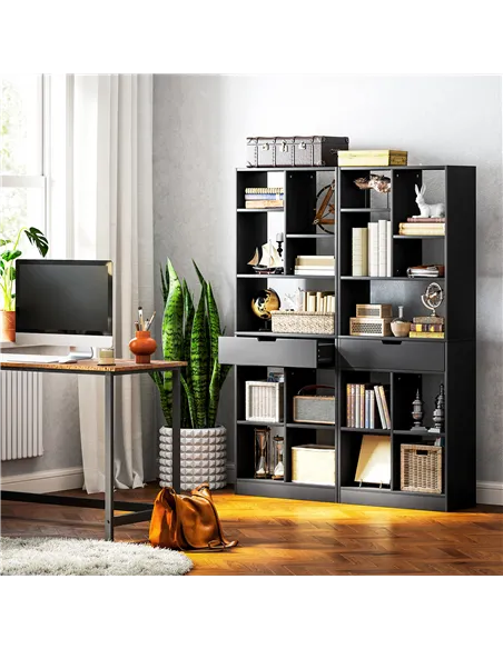 HOMCOM Tall Bookshelf with Drawer, Freestanding Bookcase for Bedroom, Living Room, Home Office, Black