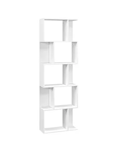 HOMCOM Bookcase, S-Shaped Wooden Bookshelf, 5 Tiers Freestanding Storage Shelf, Home Office Display Stand Rack, White