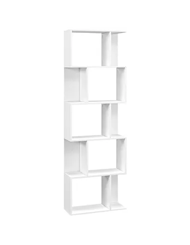 HOMCOM Bookcase, S-Shaped Wooden Bookshelf, 5 Tiers Freestanding Storage Shelf, Home Office Display Stand Rack, White