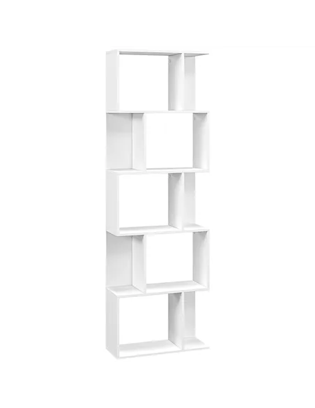 HOMCOM Bookcase, S-Shaped Wooden Bookshelf, 5 Tiers Freestanding Storage Shelf, Home Office Display Stand Rack, White