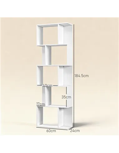 HOMCOM Bookcase, S-Shaped Wooden Bookshelf, 5 Tiers Freestanding Storage Shelf, Home Office Display Stand Rack, White