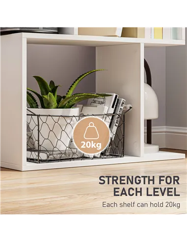 HOMCOM Bookcase, S-Shaped Wooden Bookshelf, 5 Tiers Freestanding Storage Shelf, Home Office Display Stand Rack, White