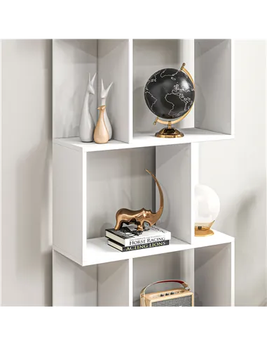 HOMCOM Bookcase, S-Shaped Wooden Bookshelf, 5 Tiers Freestanding Storage Shelf, Home Office Display Stand Rack, White