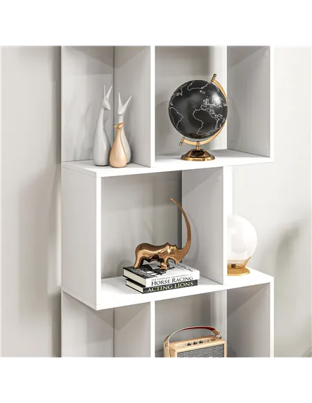 HOMCOM Bookcase, S-Shaped Wooden Bookshelf, 5 Tiers Freestanding Storage Shelf, Home Office Display Stand Rack, White