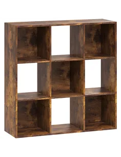 HOMCOM 3-tier 9 Cubes Storage Unit Particle Board Cupboard Bookcase Organiser Home Office Shelves, Rustic Brown