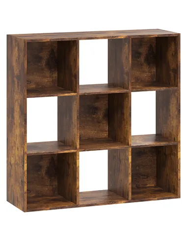 HOMCOM 3-tier 9 Cubes Storage Unit Particle Board Cupboard Bookcase Organiser Home Office Shelves, Rustic Brown