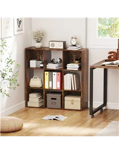 HOMCOM 3-tier 9 Cubes Storage Unit Particle Board Cupboard Bookcase Organiser Home Office Shelves, Rustic Brown 2