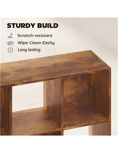 HOMCOM 3-tier 9 Cubes Storage Unit Particle Board Cupboard Bookcase Organiser Home Office Shelves, Rustic Brown