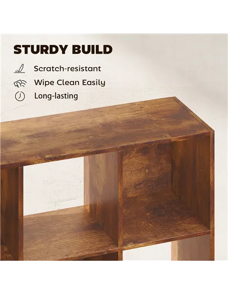 HOMCOM 3-tier 9 Cubes Storage Unit Particle Board Cupboard Bookcase Organiser Home Office Shelves, Rustic Brown