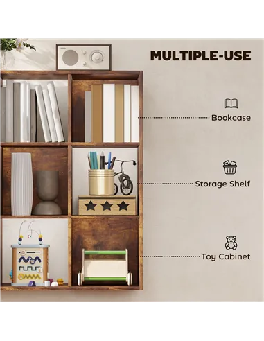 HOMCOM 3-tier 9 Cubes Storage Unit Particle Board Cupboard Bookcase Organiser Home Office Shelves, Rustic Brown