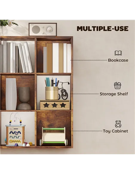 HOMCOM 3-tier 9 Cubes Storage Unit Particle Board Cupboard Bookcase Organiser Home Office Shelves, Rustic Brown