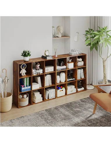 HOMCOM 3-tier 9 Cubes Storage Unit Particle Board Cupboard Bookcase Organiser Home Office Shelves, Rustic Brown