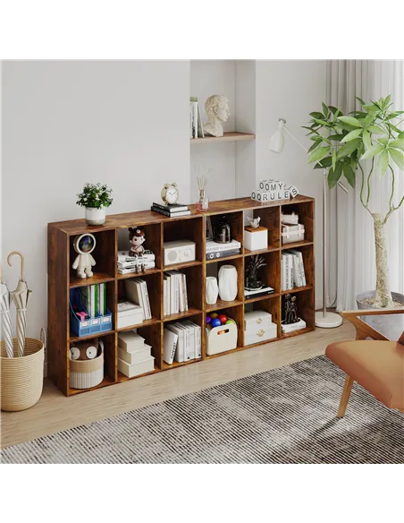 HOMCOM 3-tier 9 Cubes Storage Unit Particle Board Cupboard Bookcase Organiser Home Office Shelves, Rustic Brown