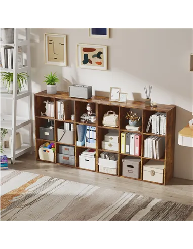 HOMCOM 3-tier 9 Cubes Storage Unit Particle Board Cupboard Bookcase Organiser Home Office Shelves, Rustic Brown