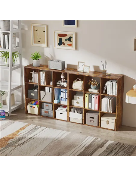 HOMCOM 3-tier 9 Cubes Storage Unit Particle Board Cupboard Bookcase Organiser Home Office Shelves, Rustic Brown