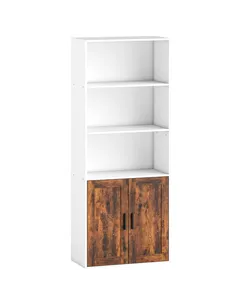 HOMCOM 5-Tier Bookcase with Adjustable Shelf - Rustic Brown