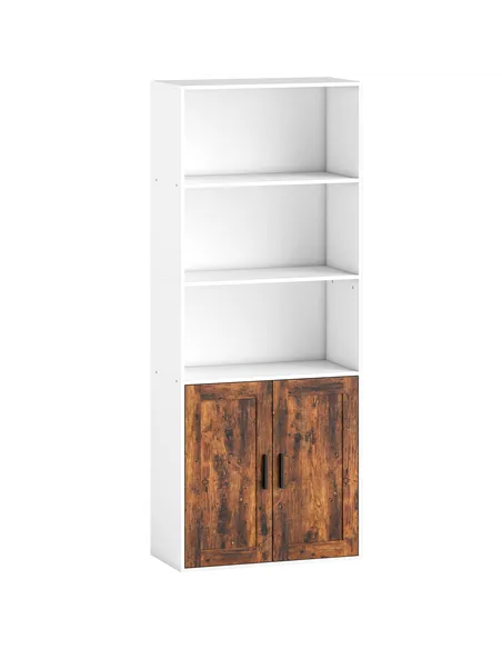 HOMCOM 5-Tier Bookcase with Adjustable Shelf - Rustic Brown