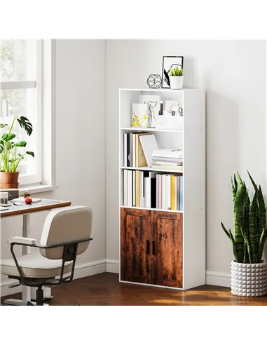 HOMCOM 5-Tier Bookcase with Adjustable Shelf - Rustic Brown