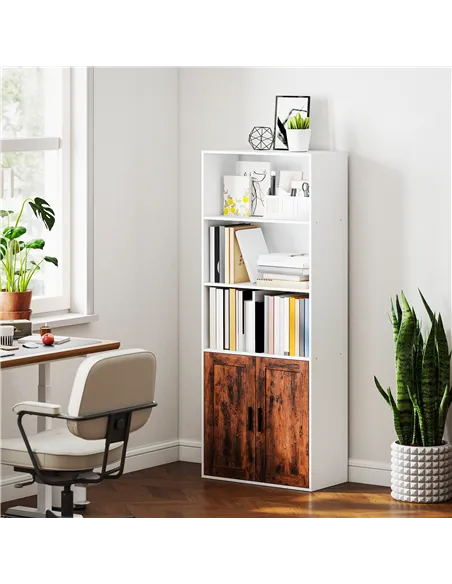 HOMCOM 5-Tier Bookcase with Adjustable Shelf - Rustic Brown