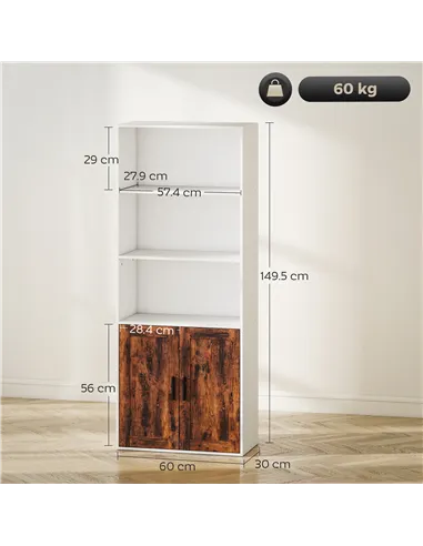 HOMCOM 5-Tier Bookcase with Adjustable Shelf - Rustic Brown